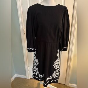 Ann Taylor Black Dress with White Embroidery